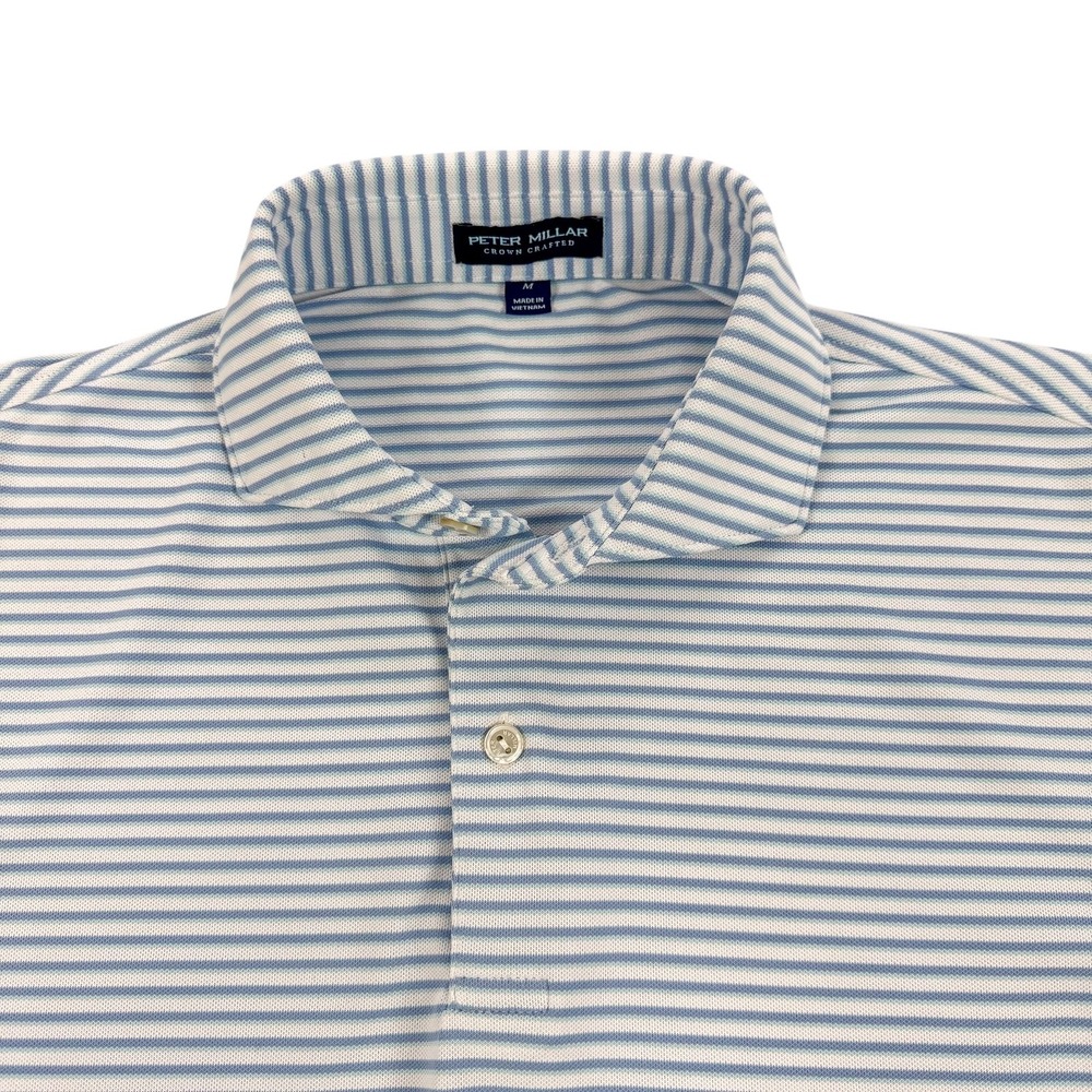 Peter Millar Crown Sport Golf Polo Shirt Mens Medium Blue Stripe Stretch Preppy